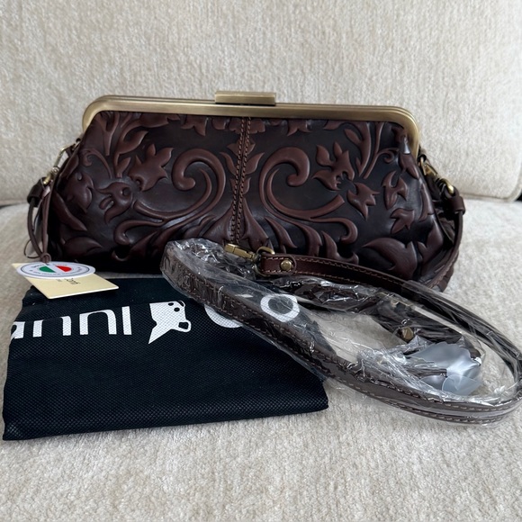 Gianni Conti Brown Embossed Leather Satchel Bag - Picture 2 of 14